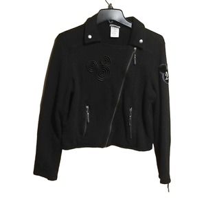 Mickey Mouse Disney Parks Women's Black Biker Jacket Zipper Design Size Medium